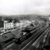 Taken from the top of the water tank, which still exists, circa 1940. Shows the pipeline which operated the switches and semaphore signals, and the East Stroudsburg Railroad Tower itself. (photo courtesy of Monroe County Historical Association)